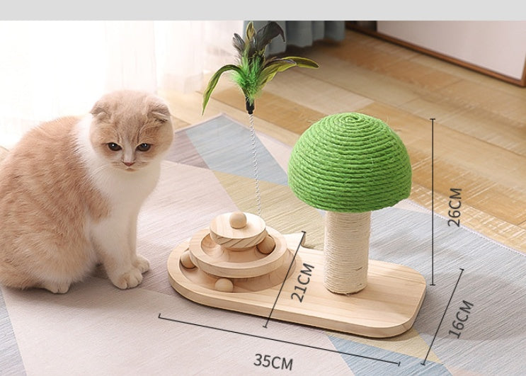 Katzenspielzeug aus Holz mit Sisal-Kratzpfosten & Spielbällen