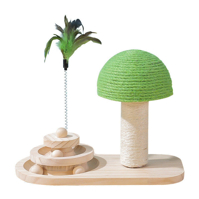 Katzenspielzeug aus Holz mit Sisal-Kratzpfosten & Spielbällen