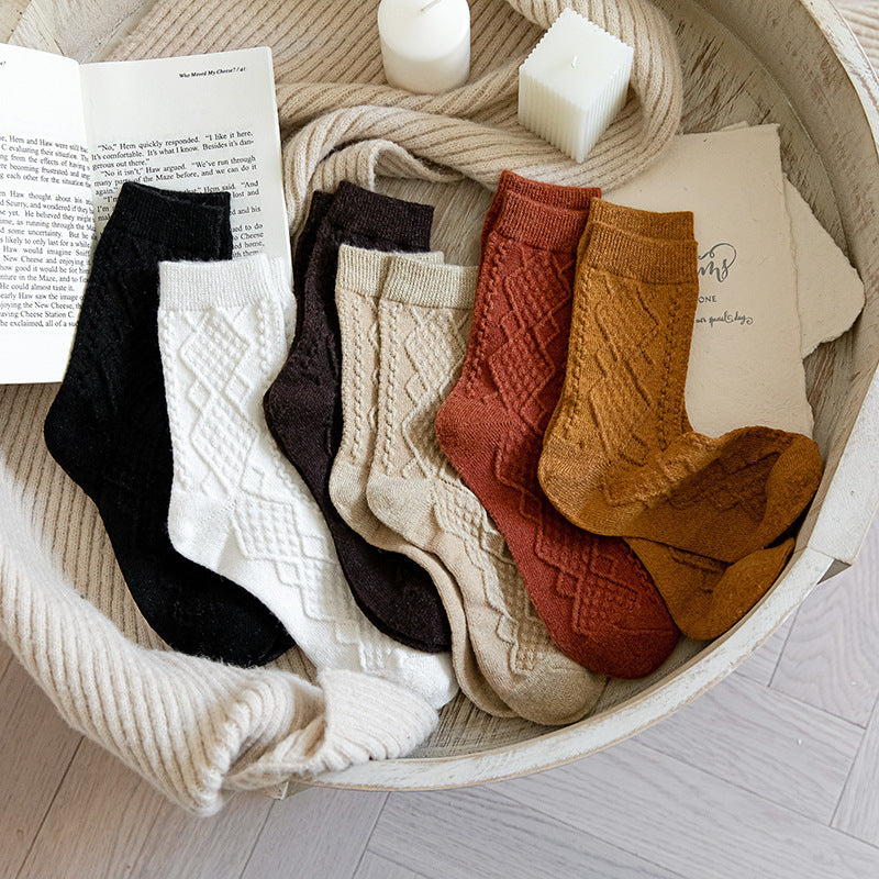 Detailansicht der gemusterten Wollsocken für Damen